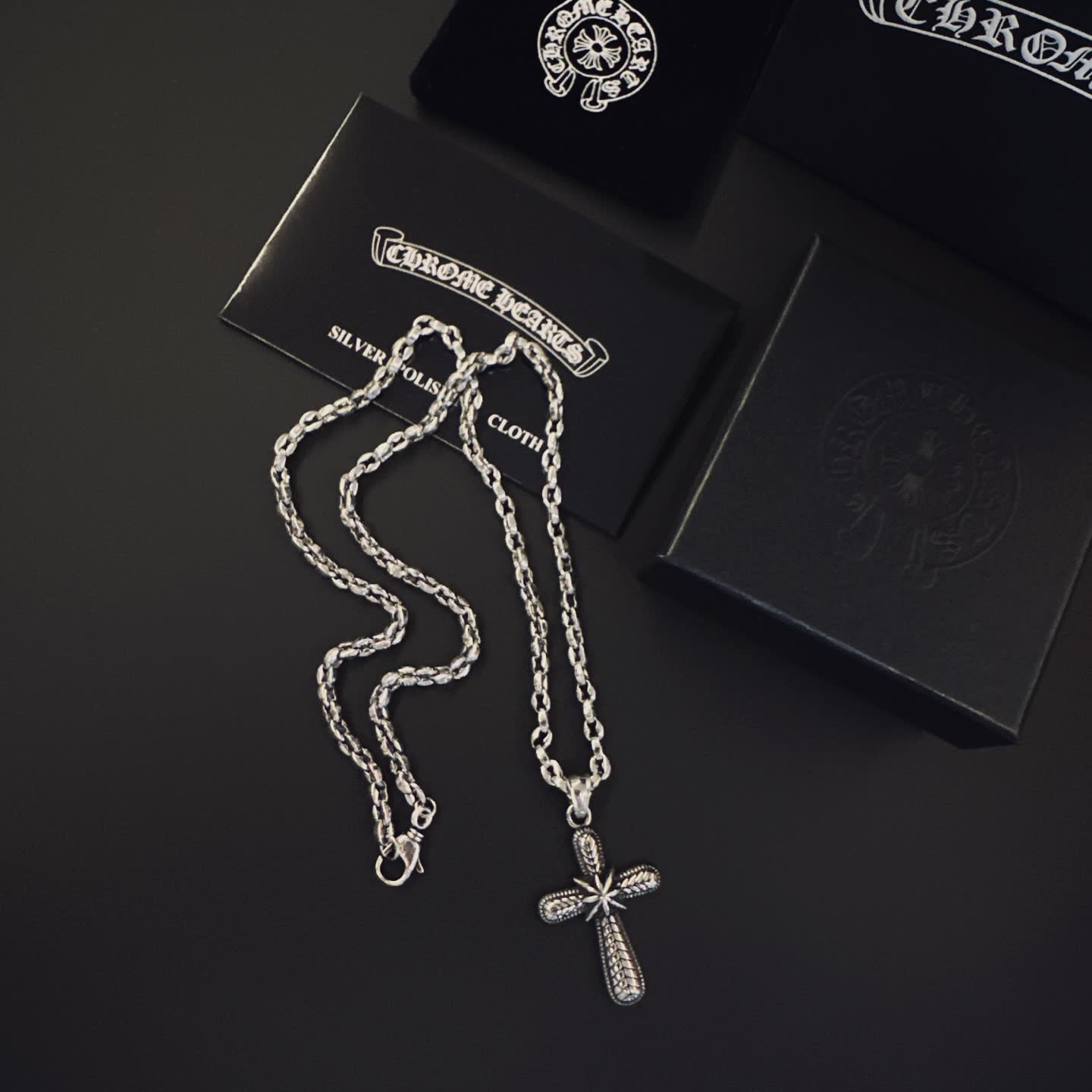 Chrome Hearts Silver Cross Pendant Necklace